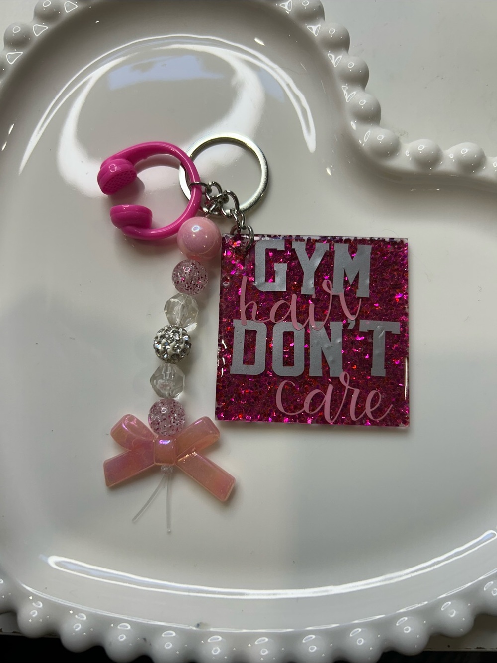 Pink 'Gym Hair Don't Care' Keychain Charm